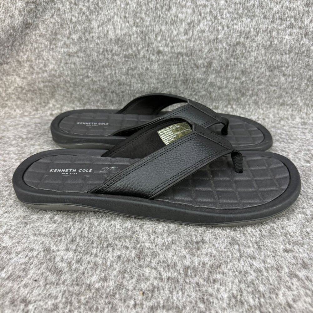 ✅Kenneth Cole New York Mens 13M Black Textured Flip Flops Thong Sandals Beach